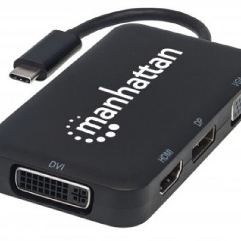 Convertidor USBC MANHATTAN 4 en 1 para Audio/Video  Negro USB C USB C DisplayPort/DVI/VGA/HDMI Macho/hembra SBNB600