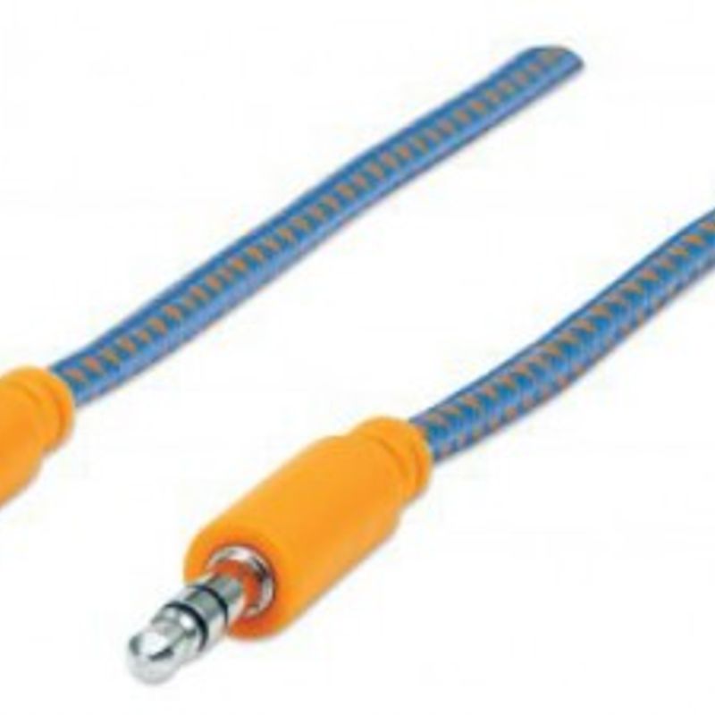 Cable de audio MANHATTAN con recubrimiento textil 3.5 mm Estéreo Macho a Macho 1 m Macho / Macho Azul / Naranja Auxiliar SBNB600