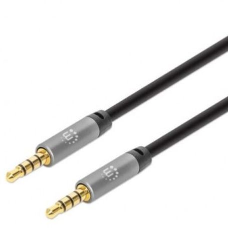 Cable Auxiliar de Audio Estéreo de 3.5 mm MANHATTAN 355995 2 m Macho / Macho Negro/Plata Auxiliar SBNB600