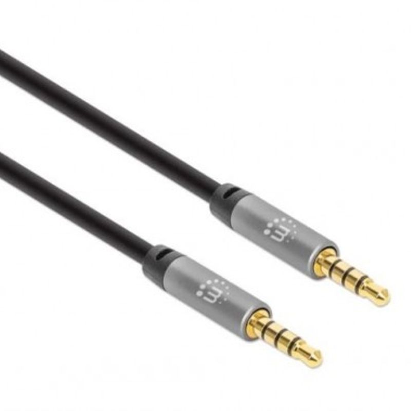 Cable Auxiliar de Audio Estéreo de 3.5 mm MANHATTAN 355988 1 m Macho / Macho Negro/Plata Auxiliar SBNB600