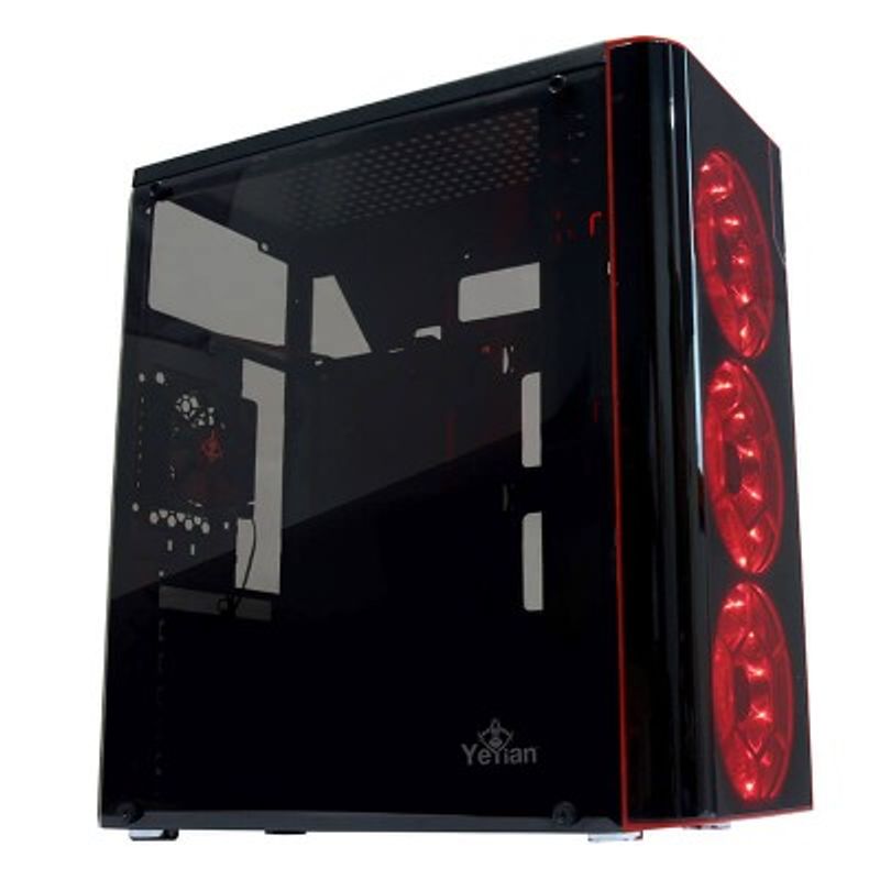 Gabinete YEYIAN YGV68811 VORTEX 1200 LAT ACRI 3VEN LED Rojo/USB/Negro SBNB600