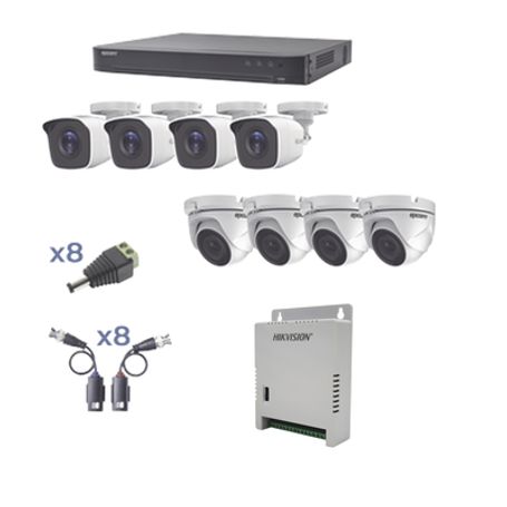 kit turbohd 1080p  dvr 8 canales  4 cámaras bala exterior 28 mm  4 cámaras eyeball exterior 28 mm  transceptores  conectores  f
