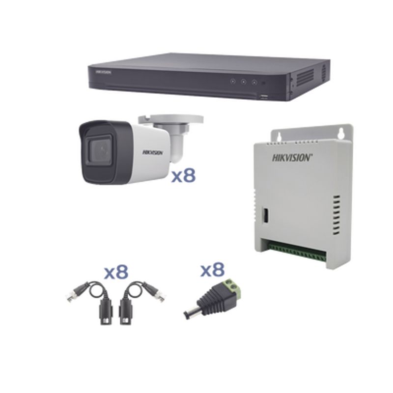 Kit Turbohd 1080p / Dvr 8 Canales / 8 Cámaras Bala (exterior 2.8 Mm) / Transceptores / Conectores / Fuente De Poder Profesional 