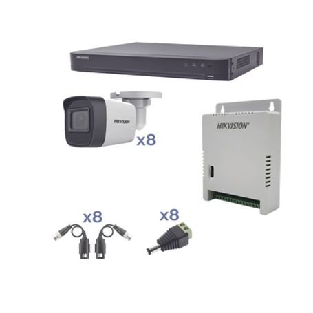 kit turbohd 1080p  dvr 8 canales  8 cámaras bala exterior 28 mm  transceptores  conectores  fuente de poder profesional hasta 1