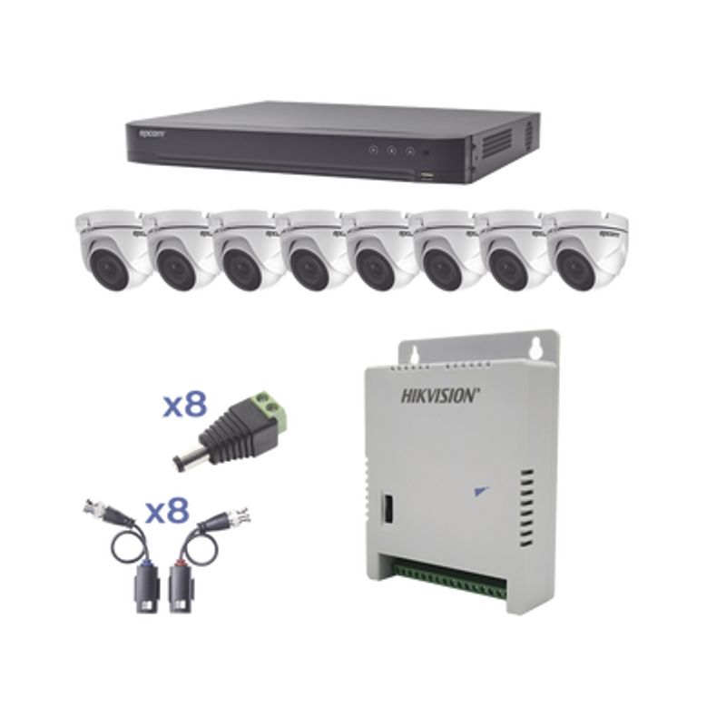 Kit Turbohd 1080p / Dvr 8 Canales / 8 Cámaras Eyeball (exterior 2.8 Mm) / Transceptores / Conectores / Fuente De Poder Profesion