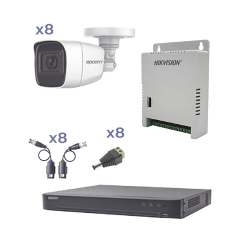 Kit Turbohd Con Audio 1080p / Dvr 8 Canales / 8 Cámaras Bala (exterior 2.8 Mm) / Transceptores / Conectores / Fuente De Poder / 