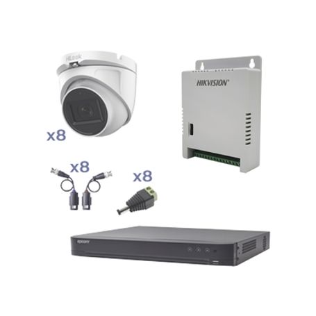 Kit Turbohd Con Audio 1080p / Dvr 8 Canales / 8 Cámaras Domo (exterior 2.8 Mm) / Transceptores / Conectores / Fuente De Poder / 