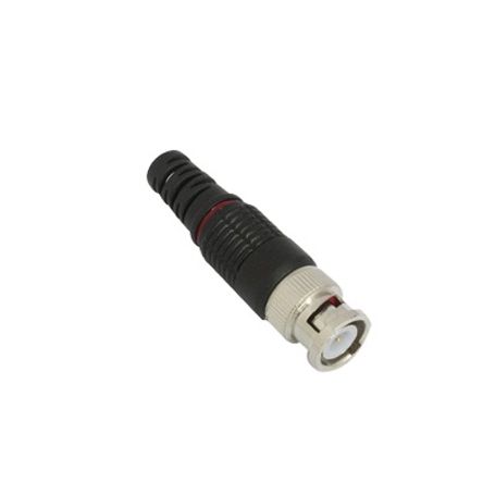 conector bnc macho en 75 ohm con base de alivio plástica negra para cable coaxial rg59 rg6 niquel oro teflón