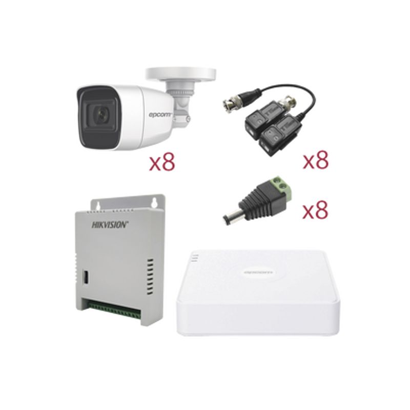 Kit Turbohd Con Audio 1080p / Dvr 8 Canales 1080p Lite / 8 Cámaras Bala (exterior 2.8 Mm) / Transceptores / Conectores / Fuente 