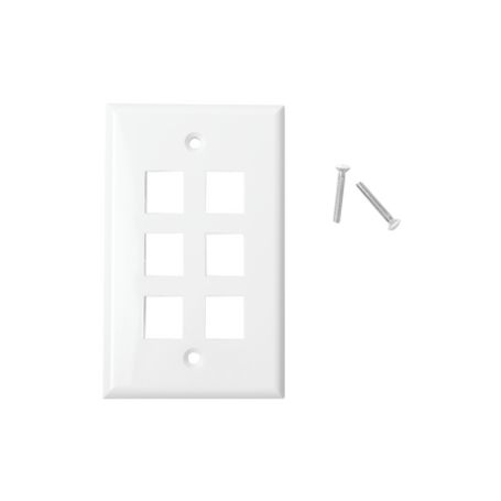 placa de pared de 6 puertos keystone color blanco 