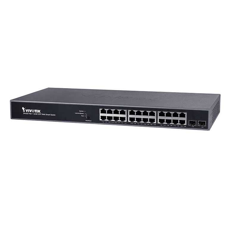 Vivotek Awgev264b370  Switch Poe Administrable 24 Puertos Poe Ge Rj45 2 Puertos Ge Sfp 30w Por Puerto 370w Totales Vivocam Web S