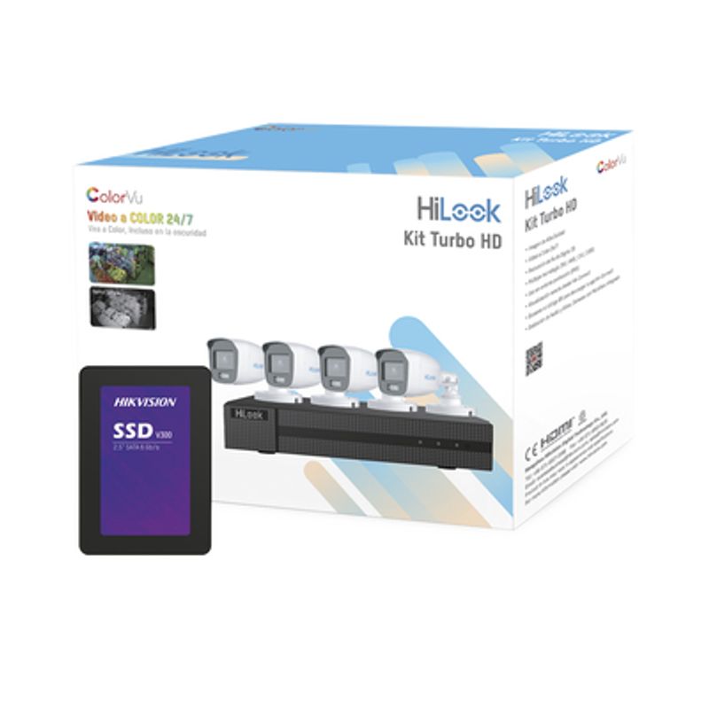 Kit Turbohd 1080p  Ssd 1 Tb / Dvr 4 Canales / 4 Cámaras Bala Colorvu Con Micrófono Integrado / Fuente De Poder / Accesorios De I