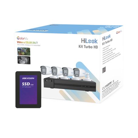 Kit Turbohd 1080p  Ssd 1 Tb / Dvr 4 Canales / 4 Cámaras Bala Colorvu Con Micrófono Integrado / Fuente De Poder / Accesorios De I