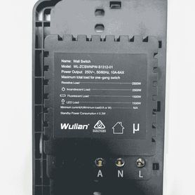 wulian switcha1ln  apagador inteligente formato americano con conexion a 110vac administración remota con uso de brain desde ap