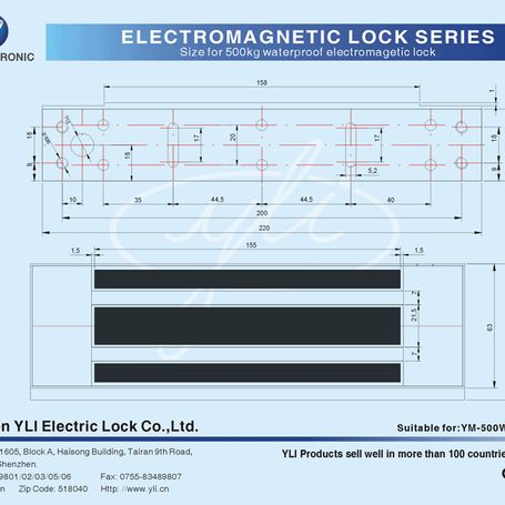 Yli Ym500ws  Cerradura Magnética Para Exterior Ip68 / Fuerza De Sujeción 500kg /1200lb / Voltaje Dual 12v/24 Vdc / Puertas De Ma