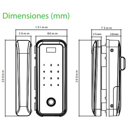 Zk Gl300  Cerradura Biometrica Para Puertas De Vidrio / 100 Usuarios / Ancho De Puerta De 10 A 12 Mm / Control Remoto / Tarjetas