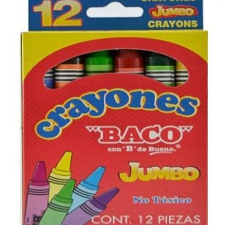 Crayones BACO JUMBO 65483. Surtido con 12 Piezas Colores Variados.  TL1 