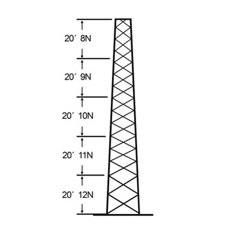 torre especial autosoportada robusta de 30 m con 5 m de ancho en cara de base linea ssv heavy duty