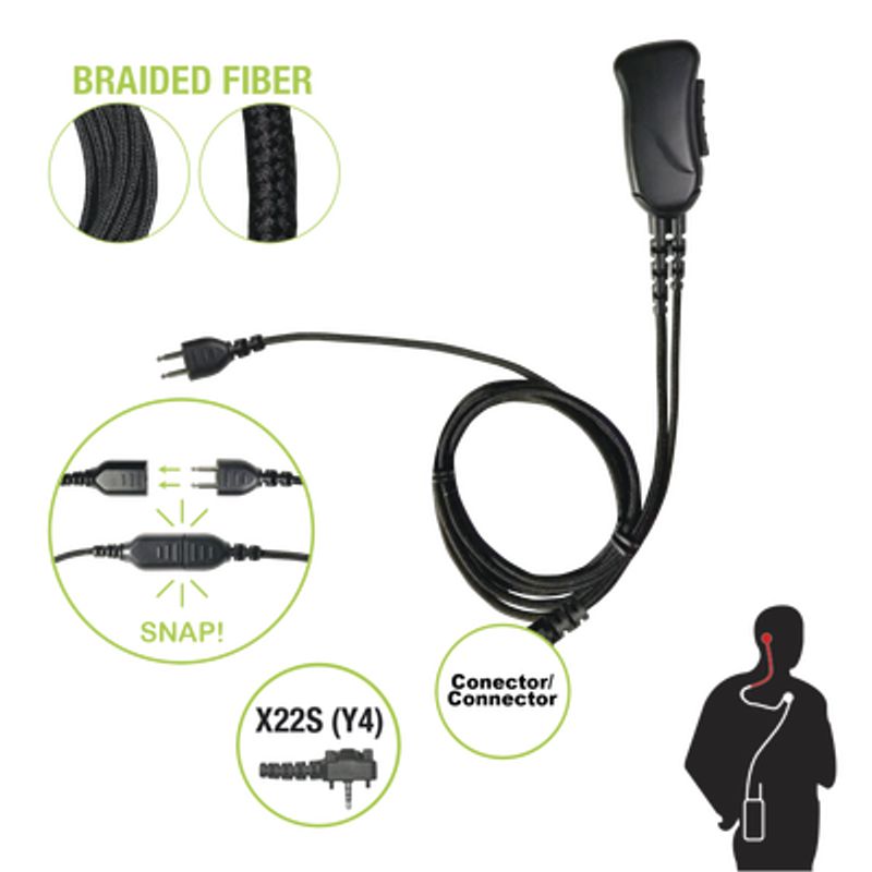 Micrófono Con Cable De Fibra Trenzada Serie Snap Compatible Con Vertex Vx160/180/210/230/231/350/354/400/410/424/427.