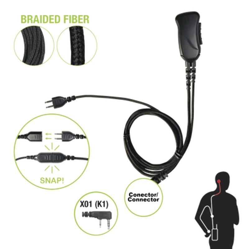 Cable De Fibra Trenzada Serie Snap Compatible Con Kenwood Conector De 2 Pines Para Auricular