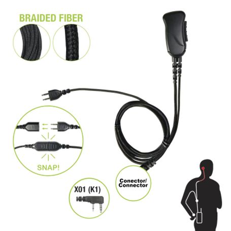 Cable De Fibra Trenzada Serie Snap Compatible Con Kenwood Conector De 2 Pines Para Auricular