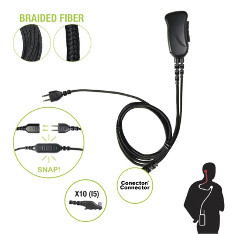 Micrófono Con Cable De Fibra Trenzada Serie Snap Compatible Con Icom Multipin (pequeno) F30/40.