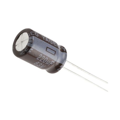 capacitor electrolitico de aluminio radial de 220 µfd 63 vcc 105 °c 10 x 15 mm