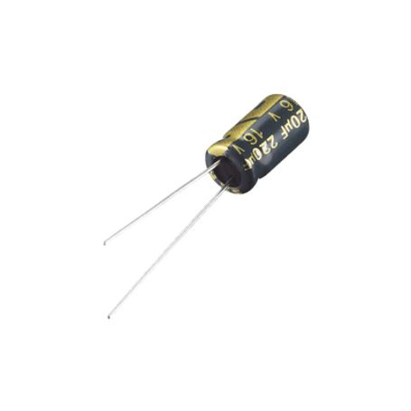 capacitor electrolitico radial en aluminio de 220 µfd 16 volt 20 63 x 11 mm 