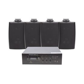 kit de amplificador de 120w para escritorio  4 altavoces de pared color negro 25w  20w  sistema 70100v