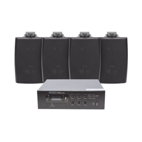 kit de amplificador de 120w para escritorio  4 altavoces de pared color negro 25w  20w  sistema 70100v