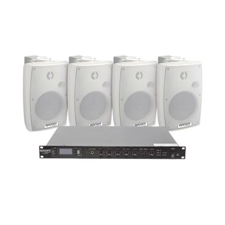kit de amplificador de audio 120w para rack  4 altavoces de pared color blanco 25w  20w  sistema 70100v