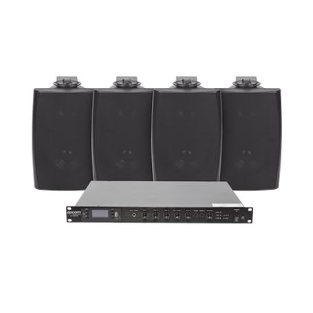 kit de amplificador de audio 120w para rack  4 altavoces de pared color negro 25w  20w  sistema 70100v