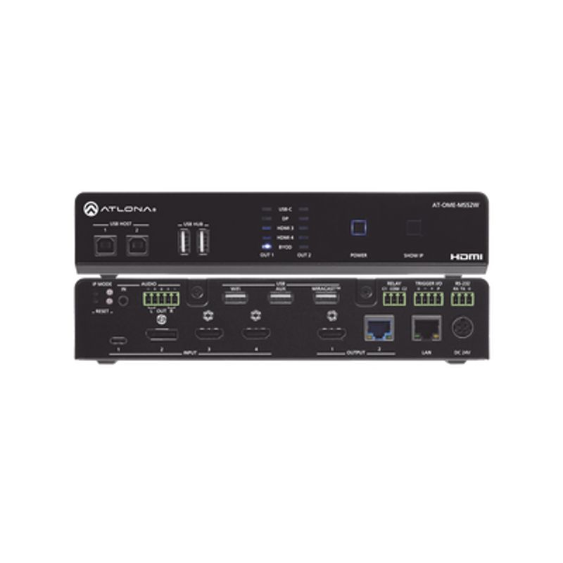 Omega 5x2 4k/uhd Multiformat Matrix Switcher With Wireless Casting Hdmi Usbc Display Port And Usb Pass Through Over Hdbaset For 