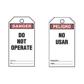 paquete de 25 etiquetas de seguridad con texto peligro no usar de 76 x 146 mm color negro sobre blanco
