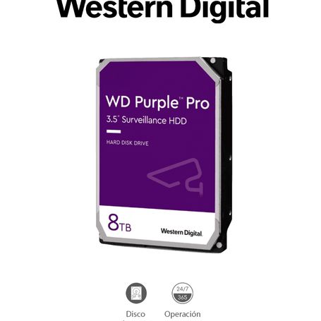 Western Wd8001purp  Disco Duro De 8tb Purple Pro/ Especial Para Videovigilancia Con Ia/ Tecnologia Ia Allframe/ Interface Sata 6
