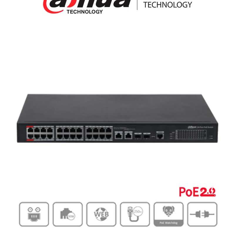 Dahua Dhpfs422624et240   Switch  Poe Administrable De 26 Puertos Ethernet/ 24 Puertos Poe/ 240 Watts Totales/ Interfaz Web/ Puer