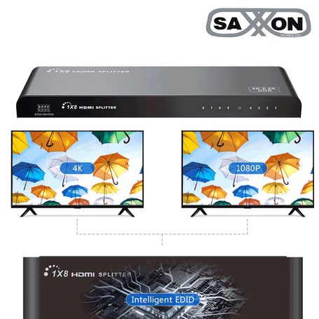 Saxxon Lkv318hdrv2.0  Divisor De Video Hdmi  De 1 Entrada Y 8 Salidas/ Soporta Resolución Ultra Hd 4k2k 30 Hz/ Distancia  De 10 