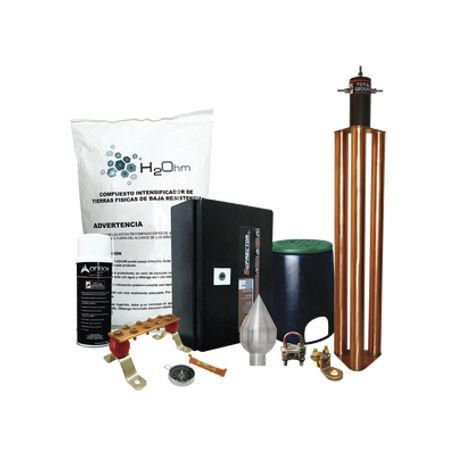 kit con punta pararrayos de aluminio y supresor de picos clase b con accesorios de instalación