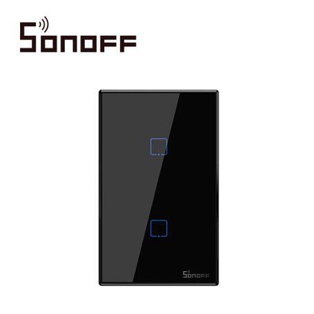 Apagador De Pared Touch On/off Sonoff T3us2c Color Negro Smart Inalambrico Wifi Para Solucion De Smart Home Con Temporizador Par