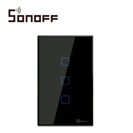 Apagador De Pared Touch On/off Sonoff T3us3c Color Negro Smart Inalambrico Wifi Para Solucion De Smart Home Con Temporizador Par