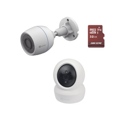 kit de cámaras wifi  incluye 1 pieza c6n  para uso en interior  1 pieza csh3c para uso en exterior  1 pza micro sd hstfe132g  d