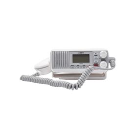 radio móvil marino vhf color blanco tx 156025  157425 mhz rx 156050  163275 mhz 25w de potencia sumergible ipx4 incluye micrófo
