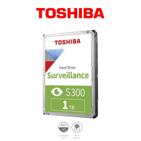 TOSHIBA HDWV110UZSVA - Disco de 1 TB Serie S300  / Para Videovigilancia/ Ideal para Trabajo 24/7/ Inteface: SATA 3.5\"B