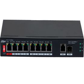 dahua pfs30108gt96  switch poe de 10 puertos gigabite 8 puertos poe 2 puertos uplink 101001000 96 watts totales switching 20 gb