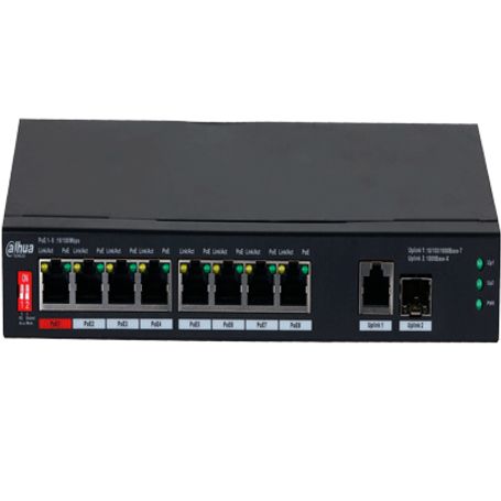 Dahua Pfs30108gt96  Switch Poe De 10 Puertos Gigabite/ 8 Puertos Poe/ 2 Puertos Uplink 10/100/1000/ 96 Watts Totales/ Switching 