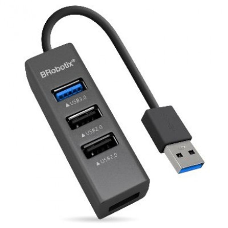 HUB USB BROBOTIX 263021 USB 2.0V2.0 y V3.0  4 puertos 5120 Mbps Negro IDCARDKR2K 