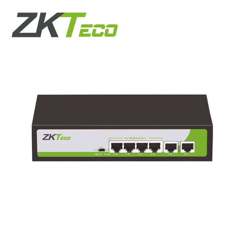 Switch Zkteco Pe04255c 4 Puertos Rj45 10/100 Mbps Con Poe Af/at  2 Puerto Rj45 10/100 Mbps No Administrable Compatible Con Cualq