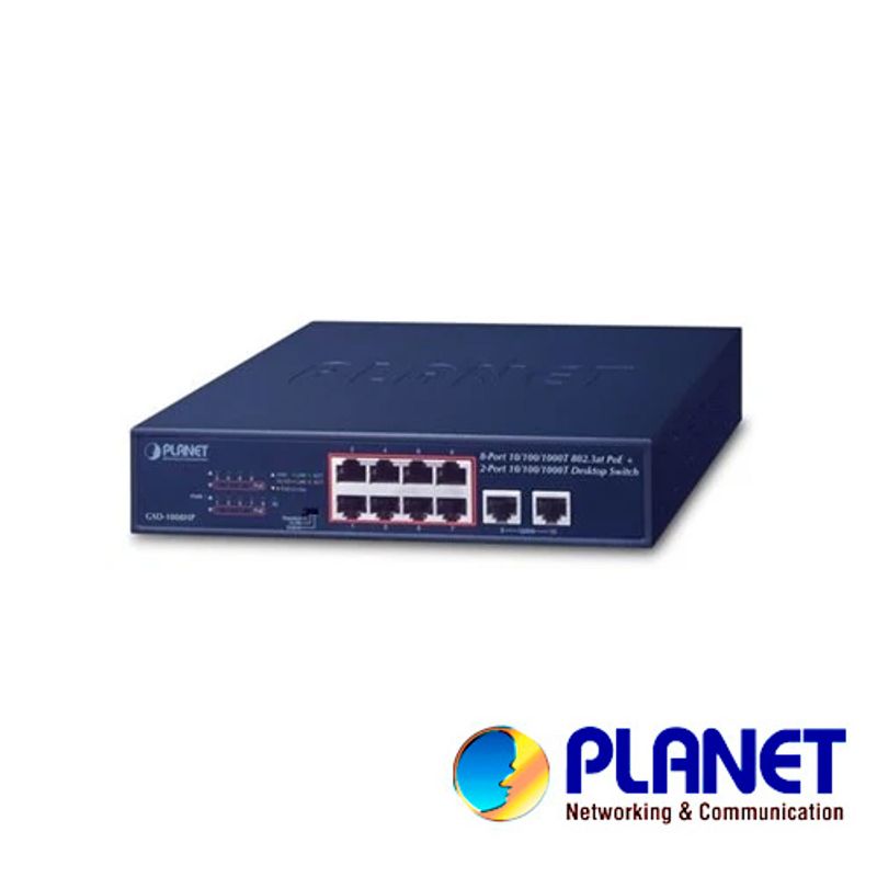 Switch Planet Gsd1008hp No Administrable /8 Puertos Rj45 Velocidad De Transmision 10/100/1000 Mbps Alimentacion Poe Activo Af/at