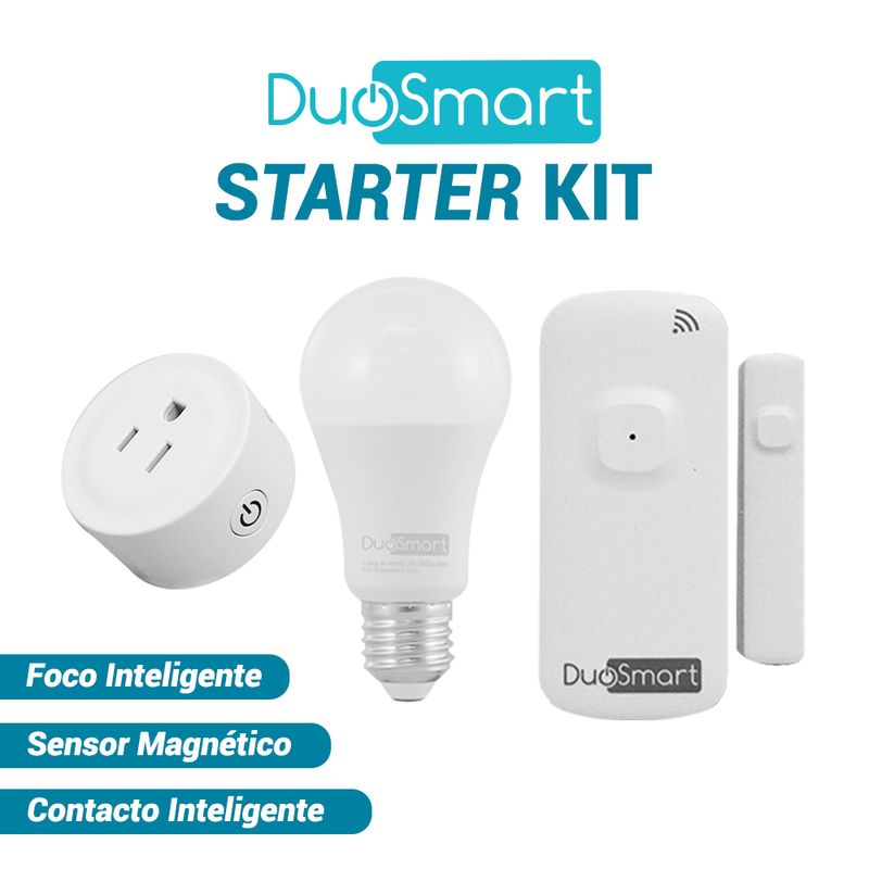 Kit De Inicio De Duosmart Starter Kit Duosmart. Incluye 1 Foco Inteligente S10 1 Contacto De Sobreponer B30 Y 1 Sensor Magnético