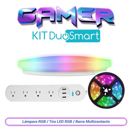 Kit De Iluminación Gamer Gamer Kit Duosmart. Incluye 1 Lámpara Rgb S20 1 Tira Led Rgb S30 Y Una Barra Multicontacto B50